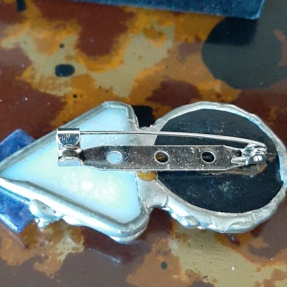 Vintage artician brooch with lapis - Picture 3 of 4